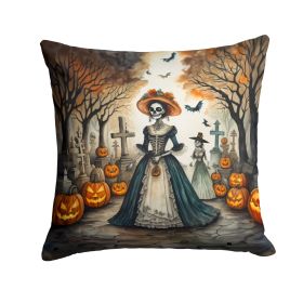 La Catrina Skeleton Spooky Halloween Throw Pillow Machine Washable, Indoor Outdoor Decorative Pillow for Couch, Bed or Patio, 18Hx18W