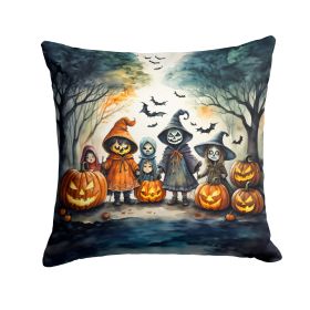 Trick or Treaters Spooky Halloween Throw Pillow Machine Washable, Indoor Outdoor Decorative Pillow for Couch, Bed or Patio, 14Hx14W