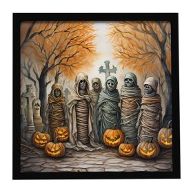 Mummies Spooky Halloween Framed Metal Print Bathroom, Kitchen, Office, Home Decor Wall Art Ready to Hang, Square, 8X8