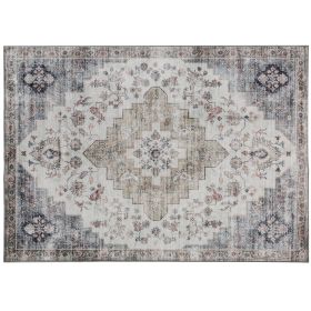 8x10 Area Rug, Vintage Machine Washable Rug, Non-Slip Carpet for Living Room, Bedroom, Dining Room, Brown and Green