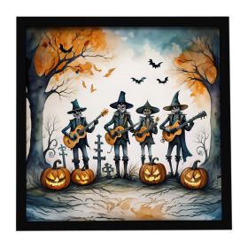 Mariachi Skeleton Band Spooky Halloween Framed Metal Print Bathroom, Kitchen, Office, Home Decor Wall Art Ready to Hang, Square, 8X8