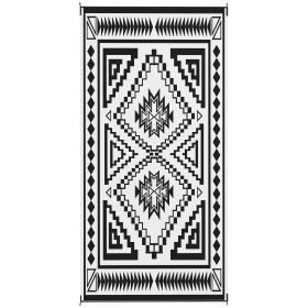 Reversible Outdoor Rug, Waterproof Plastic Straw With Carry Bag, 9 X 18, Black & White Square Patchwork (Option: black)