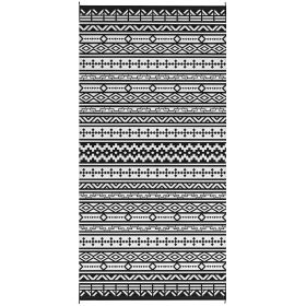 Reversible Outdoor Rug, Waterproof Plastic Straw With Carry Bag, 9 X 18, Black  White Geometric Wall (Option: black)