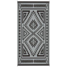 Reversible Outdoor Rug, Waterproof Plastic Straw With Carry Bag, 9 X 18, Black & Gray Square Patchwork (Option: black)