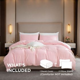 White & Pink Oversized Duvet Cover Set Includes 1 Duvet Cover & 2 Pillowcases. Premium Breathable Fabric, Hotel-grade Minimalist Design. Versatil (Option: Pink-Q)