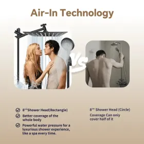 Commercial-Grade Shower Set - 12-inch Square Head With Water-Saving Technology & Handheld Option (Option: matteblack)