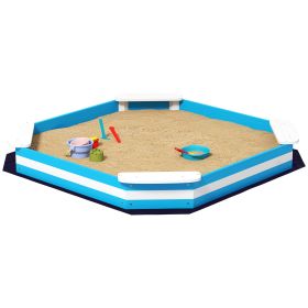 Kids Sandbox With 4 Corner Seats, Bottom Liner For Backyard, Garden, Outdoor, 52 X 52 X 6, Blue (Option: Blue)