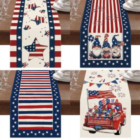 1PC Rectangle Linen Blend Striped Table Runners; Encryption Linen Home Decoration Independence Day Atmosphere Waterproof Table Runner; 72"*13"; P (Color: 4, size: 33*275cm)