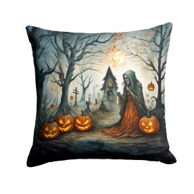 The Weeping Woman Spooky Halloween Throw Pillow Machine Washable, Indoor Outdoor Decorative Pillow for Couch, Bed or Patio, 18Hx18W (Default: Default)