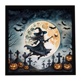 Flying Witch Spooky Halloween Framed Metal Print Bathroom, Kitchen, Office, Home Decor Wall Art Ready to Hang, Square, 8X8 (Default: Default)