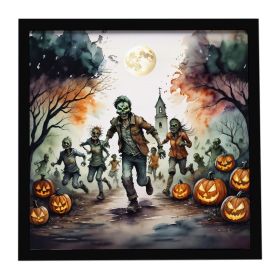 Zombies Spooky Halloween Framed Metal Print Bathroom, Kitchen, Office, Home Decor Wall Art Ready to Hang, Square, 8X8 (Default: Default)