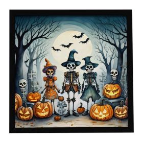 Calacas Skeletons Spooky Halloween Framed Metal Print Bathroom, Kitchen, Office, Home Decor Wall Art Ready to Hang, Square, 8X8 (Default: Default)