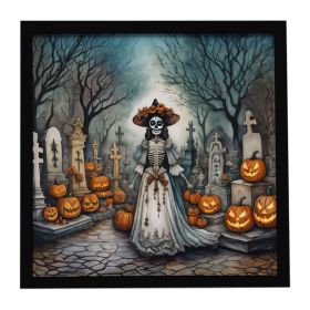 La Catrina Skeleton Spooky Halloween Framed Metal Print Bathroom, Kitchen, Office, Home Decor Wall Art Ready to Hang, Square, 8X8 (Default: Default)