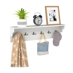 Wall Mount Coat Rack With Shelf - 31.5"x5.5"x8", 6 Hooks & 110LBS Capacity (White) (Option: defaulttitle)